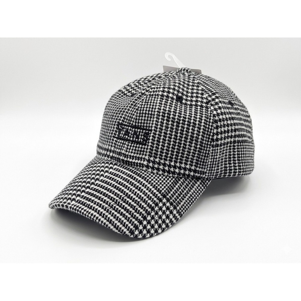 Vans Off The Wall Houndstooth Plaid Dad Hat Adjustable Baseball Cap Black White